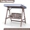 Brown Wooden Outdoor Porch Swing with A-Shaped Stand and Grey Tilt Canopy Ideal for 2 Person